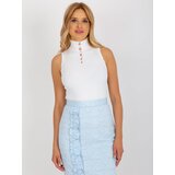 Fashion Hunters White ribbed blouse with turtleneck and application | shoptok.hr