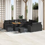 vidaXL 13-delni vrtni kavčni set z blazinami Črn Poly Rattan Akacija | Shoptok.si