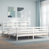 vidaXL Posteljni okvir z vzglavjem bel 200x200 cm trden les Cene
