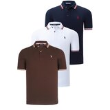 Dewberry TRIPLE SET T8594 MENS T-SHIRT-NAVY BLUE-WHITE-COFFEE Cene