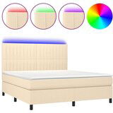  Box spring postelja z vzmetnico LED krem 160x200 cm blago | Shoptok.si