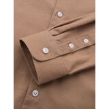 Ombre Men's linen shirt with stand-up collar and pocket REGULAR FIT - light brown | Shoptok.si