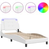 Maison Chic Posteljni okvir - Enojna postelja - Postelja za odrasle z LED lučkami bel 90x200 cm umetno usnje, (21696770) Cene