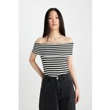 Defacto fitted striped open shoulder knitwear t-shirt Cene