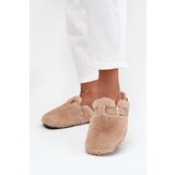 Boto Furry Women's Platform Slides with Strap and Buckle Beige Noraline | shoptok.hr