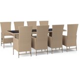  9-dijelni vrtni blagovaonski set od poliratana s jastucima bež Dužina stola 240 cm | shoptok.hr