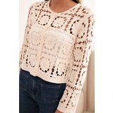 Kesi Włoski Ladies' summer openwork sweater with a square pattern beige | ePonuda.com