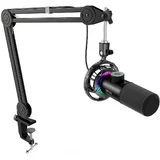 T658 usb rgb dynamic microphone with boom arm stand - black