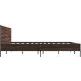  Posteljni okvir rjav hrast 200x200 cm inženirski les in kovina | Shoptok.si