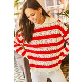Olalook Women's Red Collar Detailed Knitwear Blouse with Rips and Openwork Cene