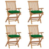 The Living Store Vrtni stoli z zelenimi blazinami 4 kosi trdna tikovina - Vrtni Stol, (21462166) | Shoptok.si
