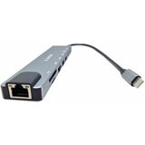 Gembird usb hub type-c 8-in-1 multi-port adapter USB-C+USB-A+HDMI+PD+card+RJ45 cene