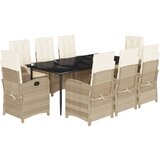 vidaXL Vrtna jedilna garnitura 9-delna z blazinami bež poli ratan, (21034849) | Shoptok.si