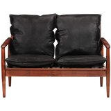 Maison Chic kavč - Sofa - Kanape dvosed črno pravo usnje in trden akacijev les, (21727891) | Shoptok.si