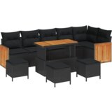 vidaXL 10-delni set vrtnega kavča s blazinami črn poly ratan | Shoptok.si
