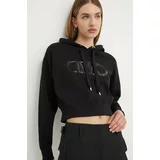 Michael Kors Bombažen pulover ženska, črna barva, s kapuco