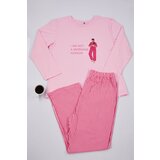 Trendyol curve pink striped crew neck knitted pajama set Cene