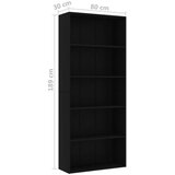 vidaXL Ormarić za knjige s 5 razina crni 80 x 30 x 189 cm od iverice | shoptok.hr