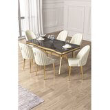 Hanah home trpezarijski set Pem, sto i 6 stolica, antracit ploča Irony, zlatne noge, krem tkanina Babyface | Eponuda.com