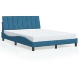  Posteljni okvir z LED lučkami moder 140x200 cm žamet | Shoptok.si