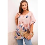 Kesi Włoski Women's cotton shirt with a floral pattern powder pink Cijene