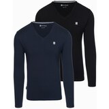 Ombre Set of men's SLIM FIT longsleeves with V neckline and logo 2-pack Cene