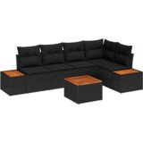 vidaXL 6-delni vrtni kavč z blazinami Črni Poli ratan akacija | Shoptok.si
