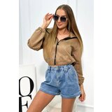 Kesi Beige suede sweatshirt with zipper Cene