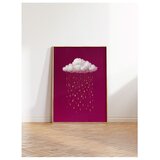 Wallxpert uramljena slika 115233, beli oblak sa zlatnim kapima kiše na ciklama pozadini, 50 x 70 cm, ram u boji prirodnog drveta Cene