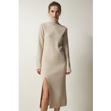 Women's Beige Turtleneck Slit Knitwear Dress | Shoptok.si