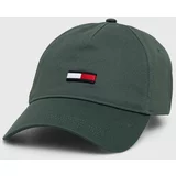 Tommy Jeans Bombažna bejzbolska kapa zelena barva