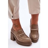 Boto Leather Half-Boots On A Heel With Decoration Dark Beige Gelanor | Shoptok.si