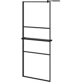 Pregrada za tuš s policom crna 80 x 195 cm s mutnim staklom ESG | shoptok.hr