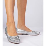 Gemre Silver women's glitter ballet flats with a bow Vellas | Shoptok.si