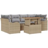 vidaXL 7-delni vrtni sofa set s blazinami Bež Poli Ratan Akacija, 2-sedežna vrtna sofa s blazinami Bež Poli Ratan Cene