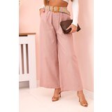 Kesi Włoski Women's linen trousers with wide legs and a belt dark pink Cene