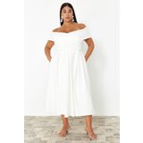 Trendyol Curve White Crepe Woven Plus Size Dress cene