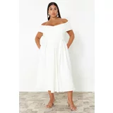 Trendyol Curve White Crepe Woven Plus Size Dress