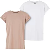 Urban Classics Kids Girls' Extended Shoulder Tee T-Shirt - 2 Pack White+Pink
