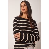  Women's Black Striped Openwork Knitwear Sweater | Eponuda.ba