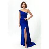 Lafaba Women's Sax One-Shoulder Long Evening Dress with Stones. | Shoptok.si