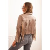 Kesi Włoski Women's jacket made of eco-leather with fringes in boho style fango | Shoptok.si