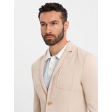 Ombre Men's SLIM knit jacket with subtle texture - beige | ePonuda.com