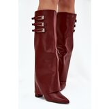 Boto Women's Heeled Boots Turned Shaft Straps With Buckles Burgundy Nirisa | Shoptok.si