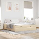vidaXL Otomanski posteljni okvir z vzmetnicami krem 160x200 cm blago, (21609627) | Shoptok.si
