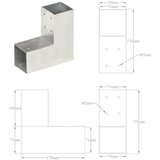 Spojnik za stupove u L-obliku od pocinčanog metala 71 x 71 mm | shoptok.hr