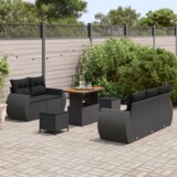 vidaXL 8-dijelni vrtni sofa set s jastučićima crna poli ratan akacija | shoptok.hr