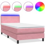 Box Spring krevet s madracem i LED ružičasti 90x210 cm samt | Eponuda.com