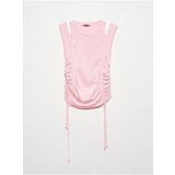 Dilvin 10366 Crew Neck Dropped Mid Shoulder Gathered Front Knitwear Undershirt-Pink cene