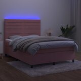  Krevet box spring s madracem LED ružičasti 140x190cm baršunasti | shoptok.hr